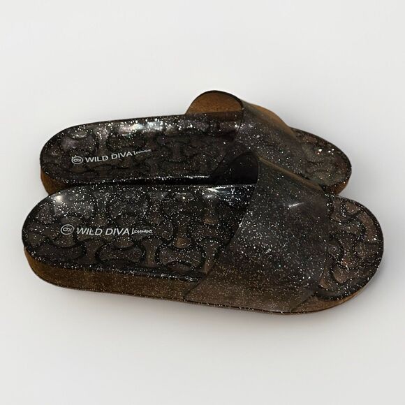 Wild Diva Jelly Slides Black Sparkle Size 9 - Picture 4 of 6